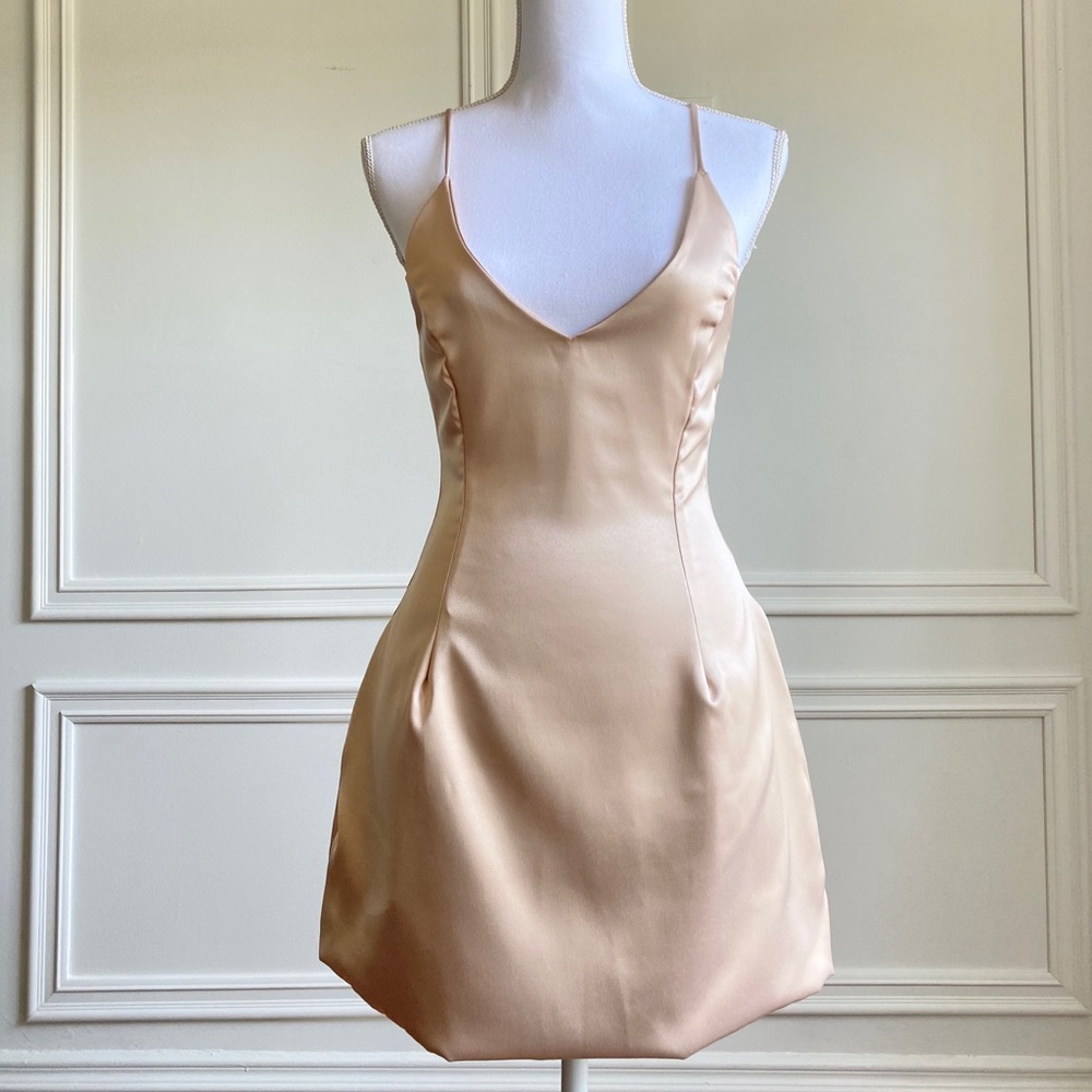 Champagne Satin Mini Deep V Dress Fashion Nova S